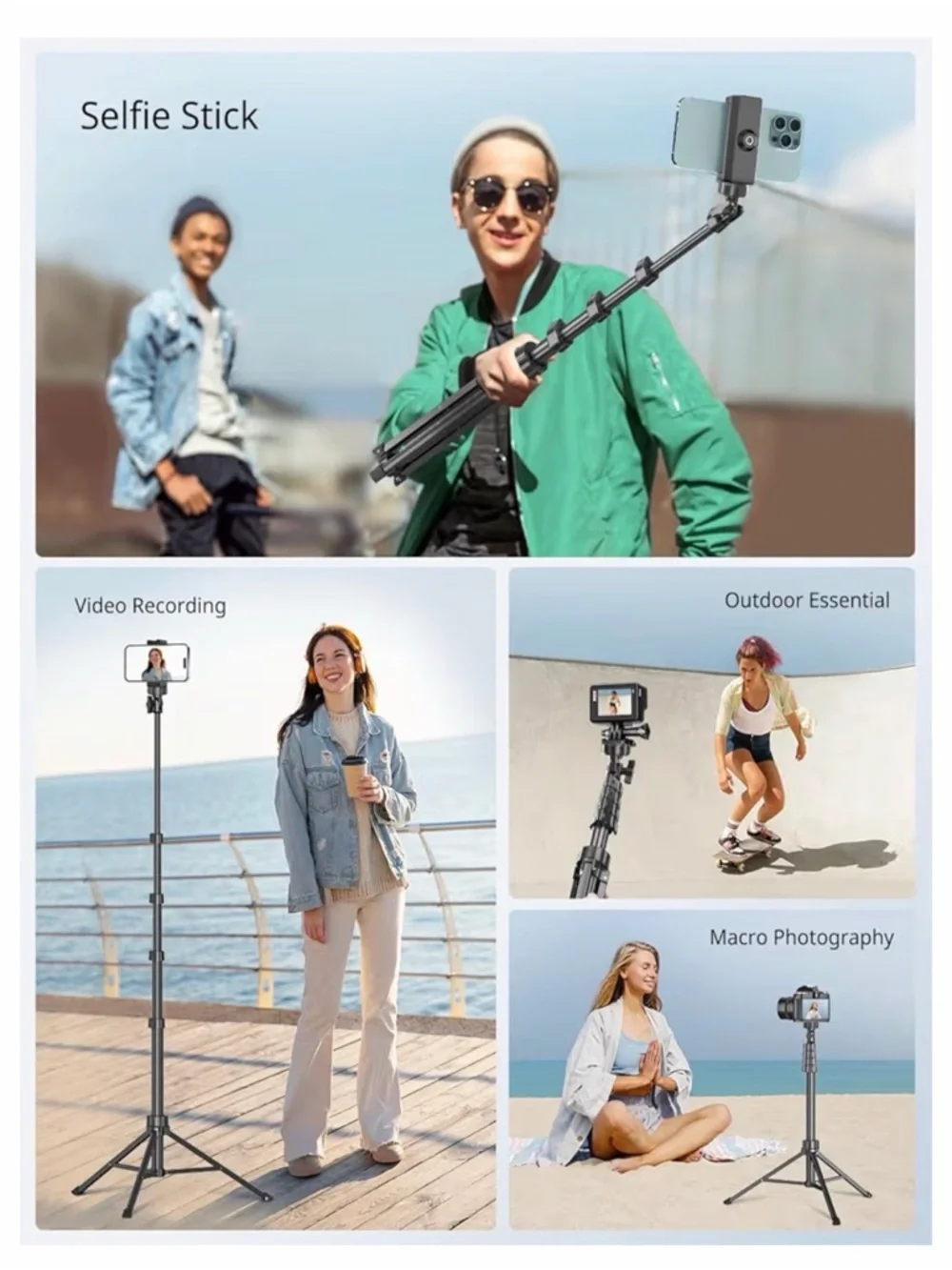 Black Smartphone Tripod with Bluetooth Remote for Stable Photos